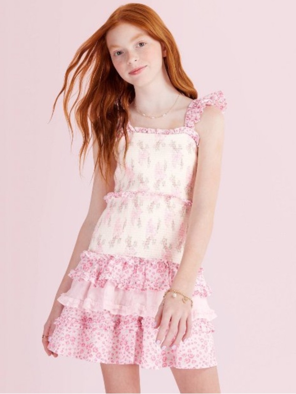 LoveShackFancy xTarget Evie Blooming Bows Smocked Tiered Ruffle Dress pink- 7